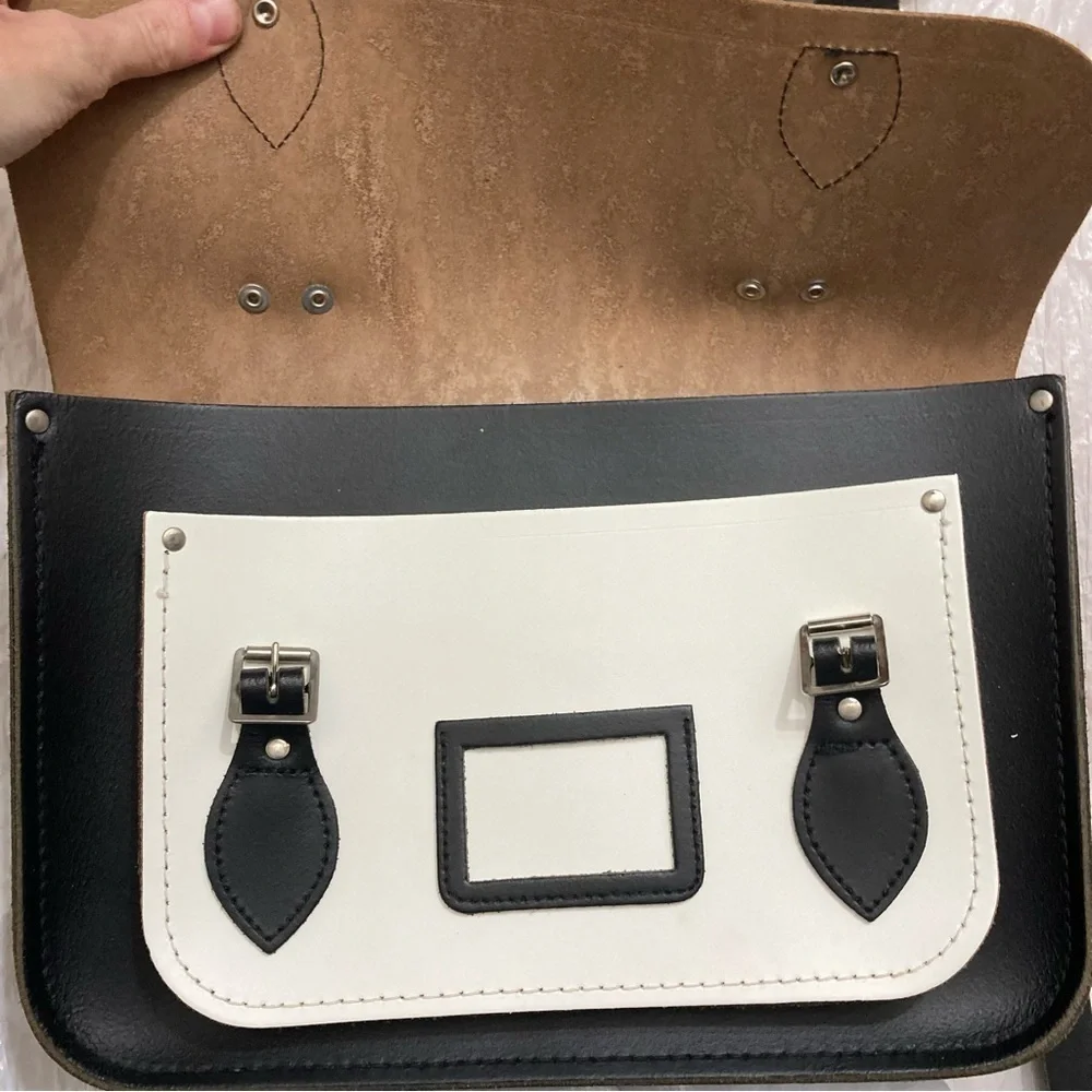 The Cambridge Satchel Company The Batchel white black leather messenger bag